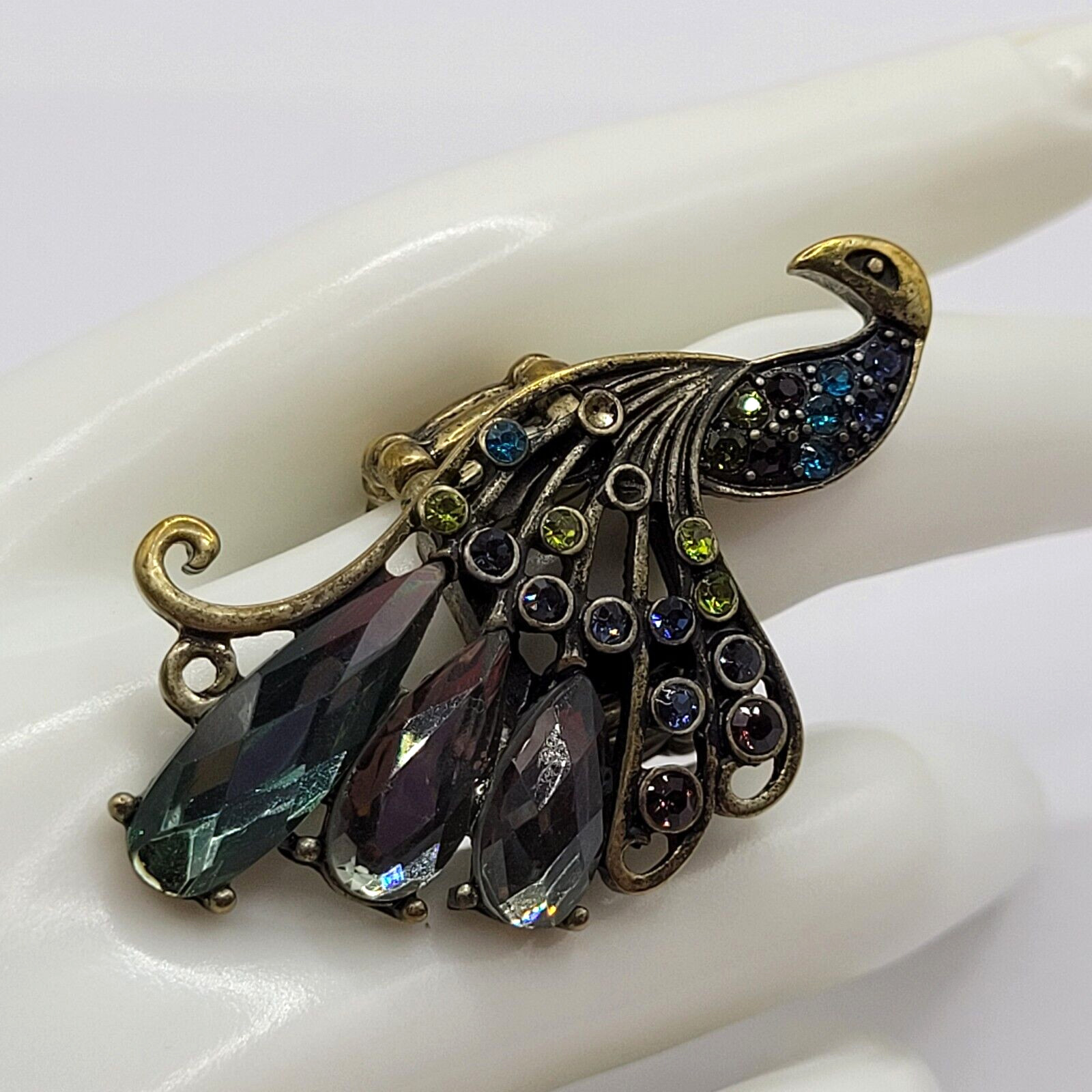 Peacock Stretch Ring Multi Colored Rhinestones An… - image 13