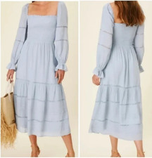 Reformation Jessy Dress Smocked Midi Dress Mineral Blue Boho Women's Size 6