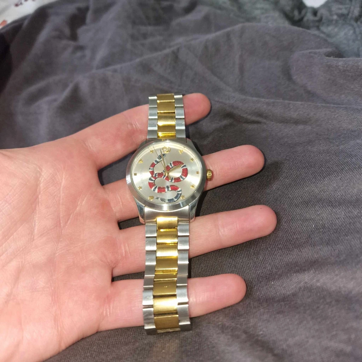 Gucci G Timeless Silver Unisex Watch YA1264075 Two tone Snake