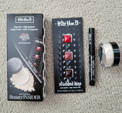 New Kat Von D Tatoo Liner, Setting Powder, and Lipstick Sampler, 3 piece set