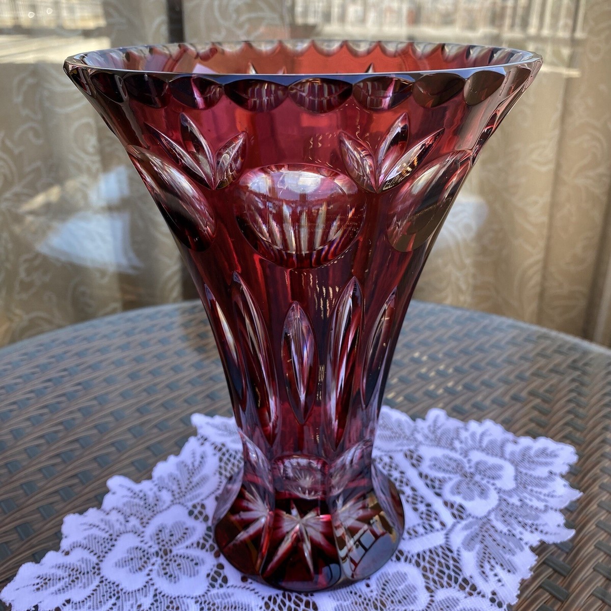 NACHTMANN 赤 カットクリスタル 花瓶 Vintage Nachtmann Bleikristall Cut to Clear Crystal