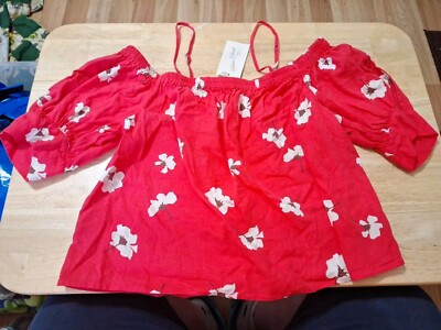 New Universal Thread Floral Blouse Women's XL Off the Shoulder Cropped Shirt 