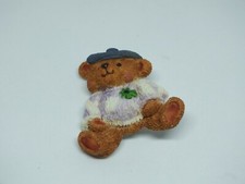Beautiful Brooch Pin Resin Teddy Bear Texture Green Rhinestone in Flower 1.75x1.