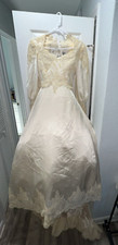 Vintage Wedding Dress with 3/4 Length Sleeves w/ Hat and Veil