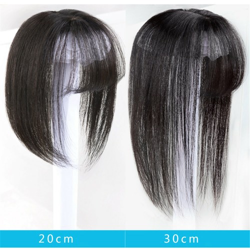 UK HOT Handmade Top Piece With Bang Human Hair Clip in Topper Cover Loss Hair - Picture 1 of 25