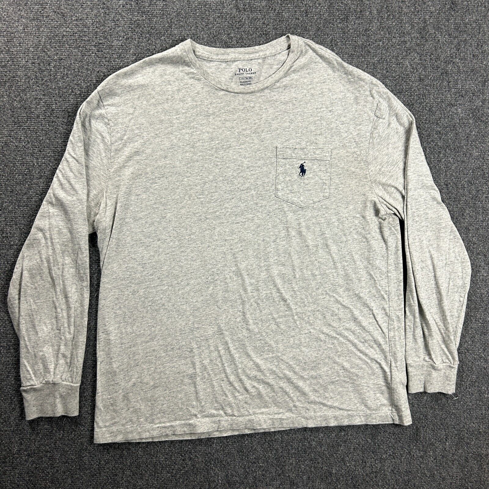 Polo Ralph Lauren camicia uomo grande grigia vestibilità classica manica lunga 100% cotone pony