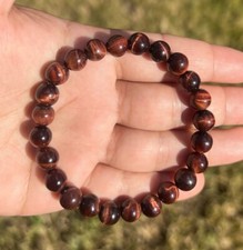 8mm Red Tiger's Eye Stone Stretch Bracelet Handmade for Protection Strength