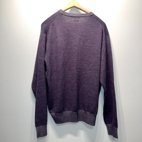 Maglione Peter Millar 100% lana merino scollo a V uomo L grande viola lavato - Foto 4 di 6