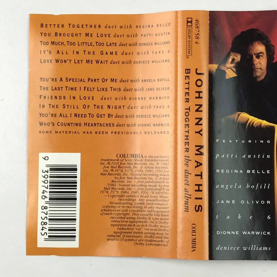Johnny Mathis (Better Together) The Duet Album 1991 Cassette Tape - Image 2 of 4