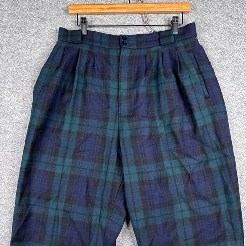 Vintage 100% Pure Wool Pants Adult 31x31 Blackwatch Tartan Trousers Plaid Preppy - Picture 2 of 11