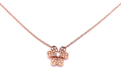 Solid 18k Rose Gold 0.30 Ct Diamond Clover 16” Necklace - Picture 5 of 8