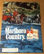 1983 print ad page -Marlboro cigarettes- cowboy man smoking horse advertising