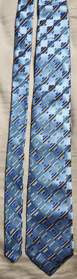 Corbata XMI Platinum para hombre azul a cuadros a rayas hecha a mano en EE. UU. Foto 3 de 4