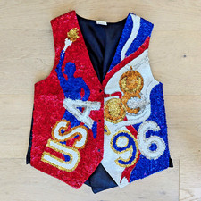 Vintage USA 96 Sequined Vest Patriotic Red White Blue Atlanta Olympics
