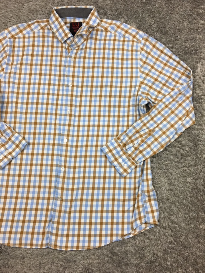 Camisa con botones Linea Uomo para hombre talla 2XL azul marrón a cuadros manga larga XXL Foto 2 de 4