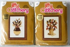  283  287 SUNSET CATTAILS  WHEAT  DAISY FALL BOUQUET CREWEL KITS - LOT OF 2