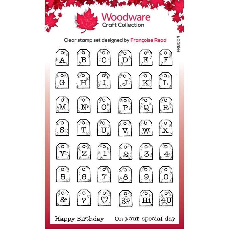 Woodware Mini Tag Alphabet Numbers 44 Pce Clear Stamp Set Birthday Card Making