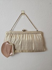 Vintage 50s 60s Harry Levine HL Gold Lame Clutch Bag Attached Coin Purse 8411