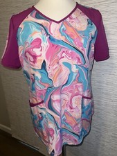 Scrub Star Teal Fuchsia Pink Scrub Top Short Sleeve SIZE LARGE