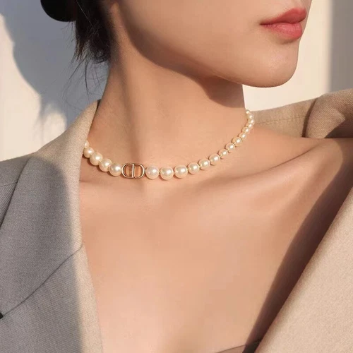 Collana e bracciale perle orecchini girocollo CD set per donna regalo matrimonio classico. - Foto 7 di 14