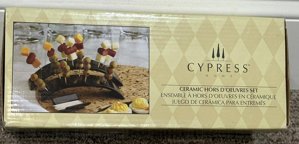 Cypress Home Ceramic Hors D'oeuvres Set of 2 Black Arches & 1 Toothpick Holder - Image 2 of 4