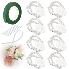 Corsage Wristlet Band 8Pcs Wrist Corsage Bracelets,Pearl Stretch Elastic Wris...