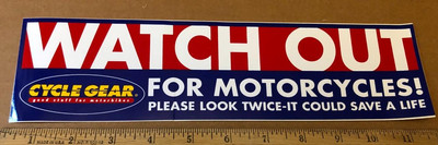 Cycle Gear-WATCH OUT FOR MOTORCYCLES! Vintage Sticker NOS 11.5x3'' motocross
