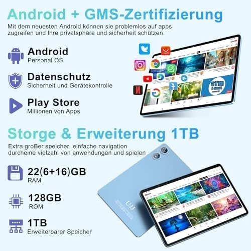 2025 Neueste Tablet 10.1 Zoll Android Octa-Core 22GB RAM+128GB ROM ( 2TB TF )... - Bild 2 von 4