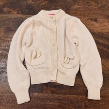 Vintage Cream Knit Cardigan Sweater 24M Girls Toddler Hearts