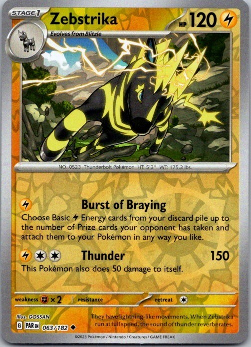 Zebstrika Reverse Holo Uncommon SV04: Paradox Rift 063/182 NM | eBay