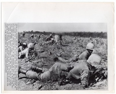 1965 1st Cavalry Hits the Dirt Near Outpost at Plei Me Vietnam News Wirephoto