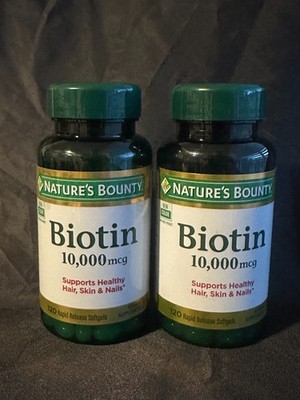 NATURE'S BOUNTY BIOTIN 10,000mg Hair, Skin, Nails 120 SOFTGELS Exp 2027