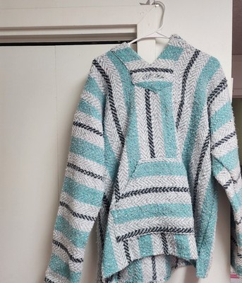 Baja Joe Ron Jon Surf Shop Men's Blue Mexican Blanket Hoodie Sweatshirt Size M