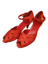 80er 90er retro Sling Sandalette /Peeptoe mit Pfennigabsatz rot Vintage Gr. 41