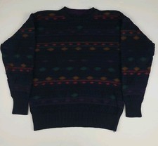 Vintage 80s Finalist Aztec Southwest Multicolor Pattern Textured Sweater USA Vtg