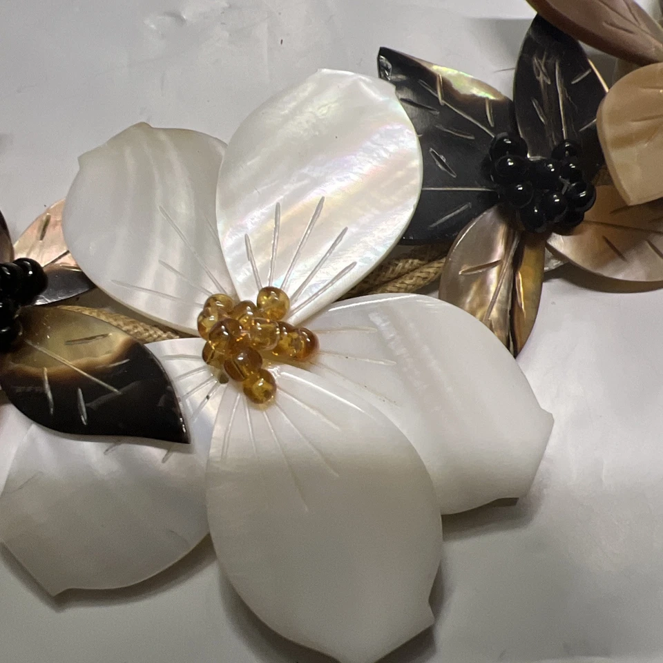 Gargantilla Tropical Madreperla, Cuentas Floral Concha Collar De Colección Foto 3 de 4