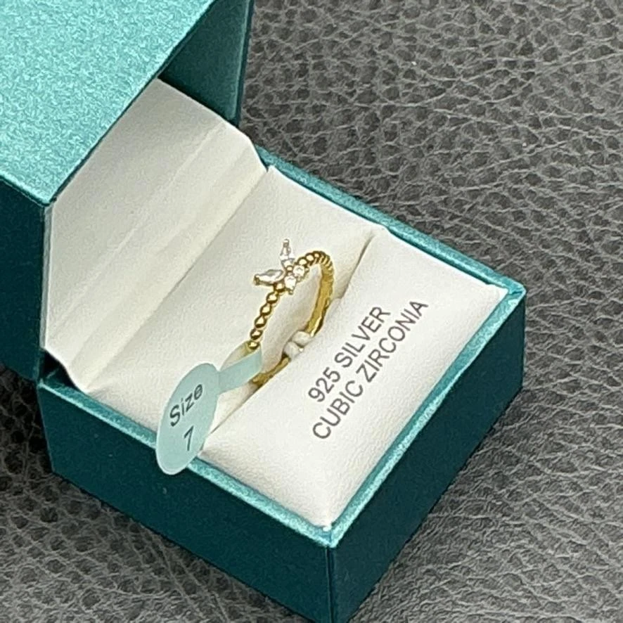 Anillo Rachel Zoe Tono Oro Plata 925 Talla 7 Circonita Cúbica Banda Cuentas Caja de Regalo Foto 4 de 4