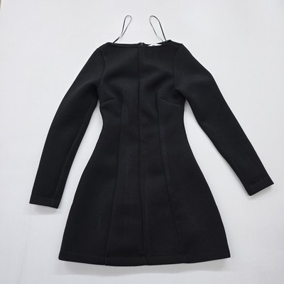 H&M Damen Schwarz Fit Flare Langarm Knie Kleid US S