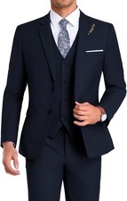 Slim Fit 3 Pieces Suit for Men Groomsmen Notched Lapel Jacket Vest Pants