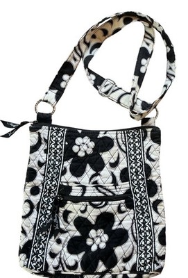Vera Bradley black white floral crossbody bag zipper lined lightweight women