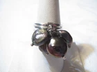 VINTAGE STERLING SILVER TRIPLE BAND RING WITH DANGLING BLACK COIN PEARLS