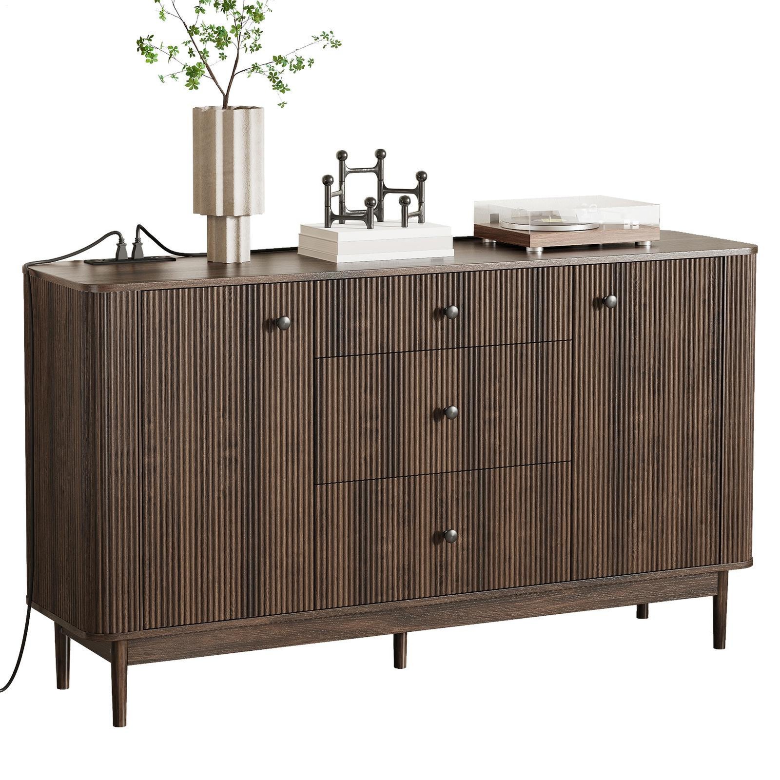 60" Fluted Sideboard Cabinet with 2 Doors Wood Buffet Storag