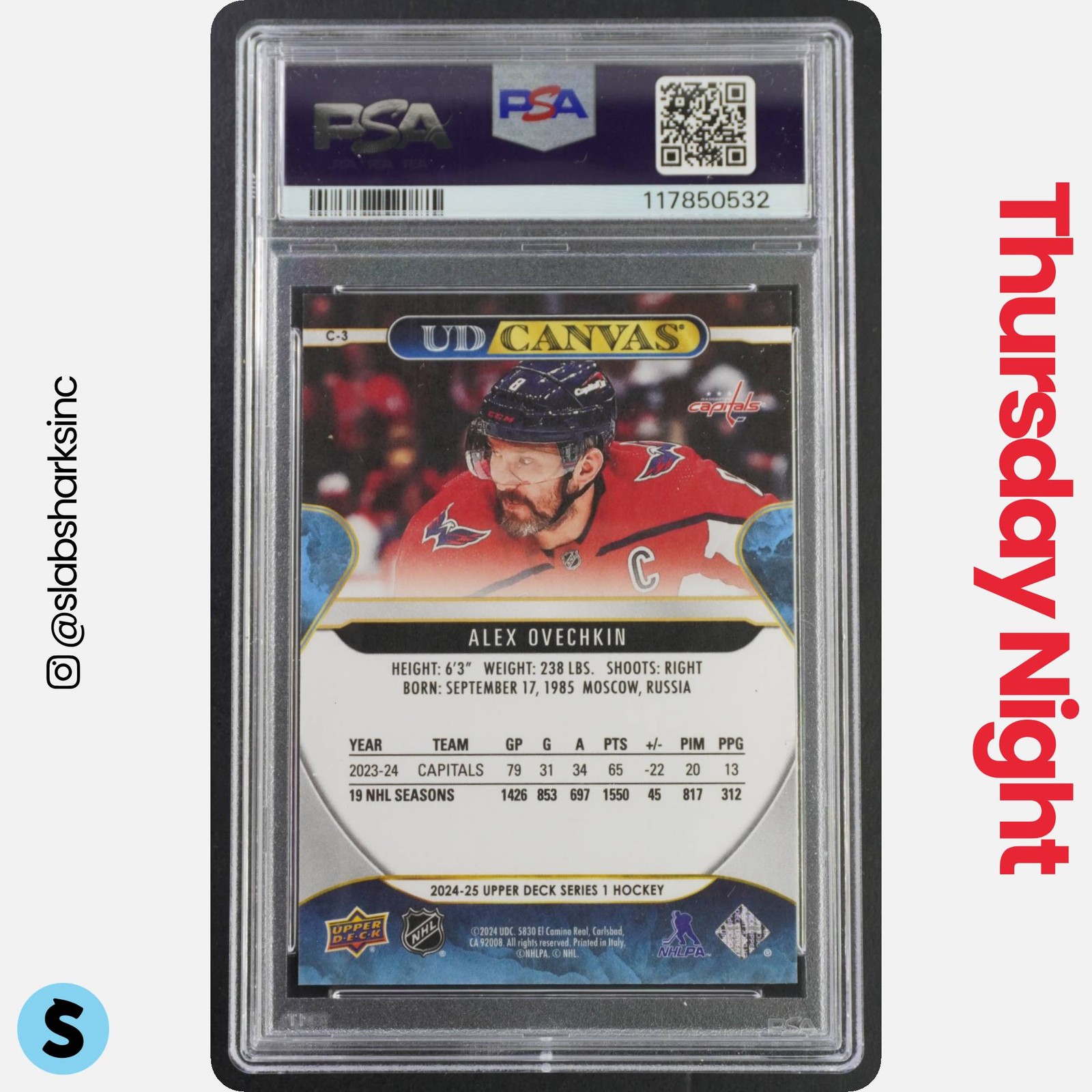 2024 UPPER DECK #C-3 ALEX OVECHKIN UD CANVAS PSA 10 view 2