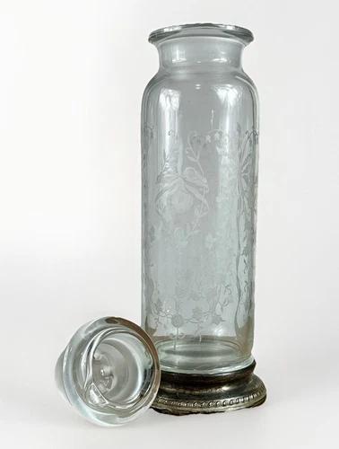 Heisey ORCHID 2 Piece Glass Cocktail Shaker w STERLING SILVER Base - READ* - Picture 3 of 11