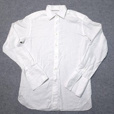 Ermenegildo Zegna Dress Shirt Mens 16 White Herringbone Regular Fit French Cuff