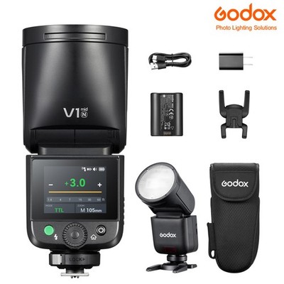 Godox V1 MID N Flash for Nikon 55W TTL 1/8000s Round Head Speedlite Touchscreen