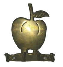 Vintage Solid Brass Apple Key Hook Wall Hanging Key Holder Patina Cottagecore 