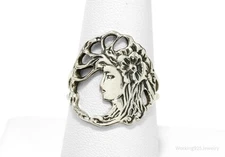 Vintage Art Nouveau Style Woman Sterling Silver Ring - Size 8.75