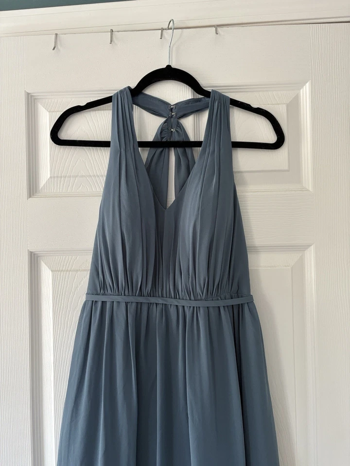 Azazie Dust Blue Bridesmaid Halter Dress A6 - Image 2 of 4