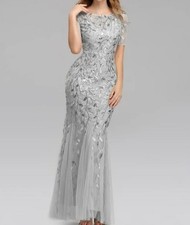 Size 6 Elegant Silver Embroidered Gown, Never worn